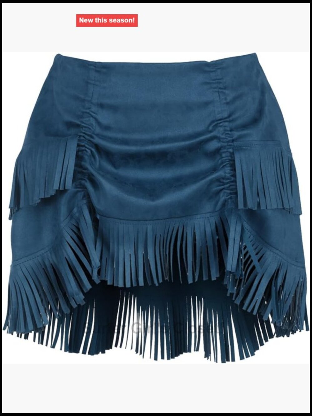 Suede Fringe Mini Skirt Drawstring Bustle Western Cowgirl